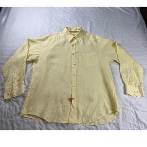 Tommy Bahama Mens Pale Yellow Tonal Grid Long Sleeve Button Down Shirt Pocket